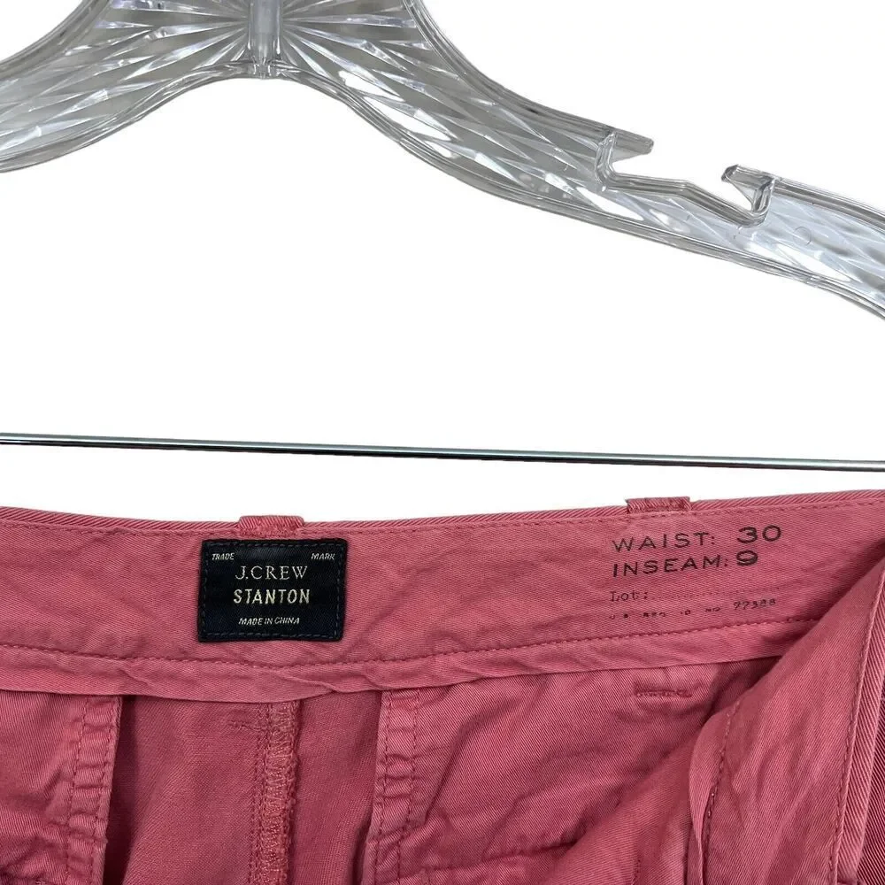 J. Crew Mens Stanton Chino Shorts Cuffed Hem Slash Pockets Salmon Pink Size 30W*